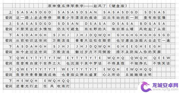 电脑原神琴谱起风了 原神起风了琴谱简谱